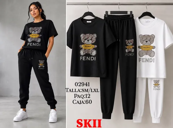 Conjunto de camiseta y pantalón con estampado de oso Fendi