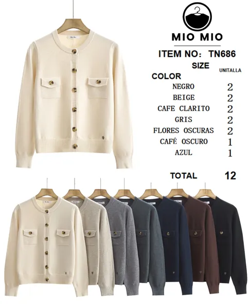 Cardigan de manga larga con botones y bolsillos-TN686