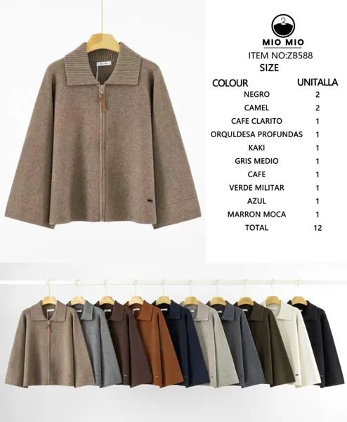 Cárdigan de punto con cremallera y cuello-ZB588