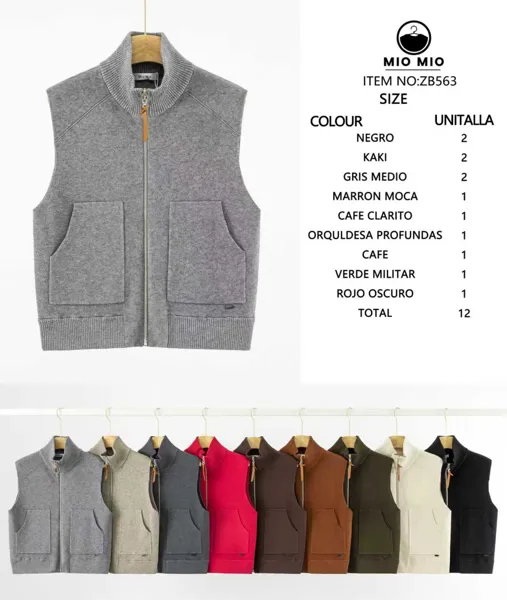Chaleco de cuello alto con cremallera-ZB563
