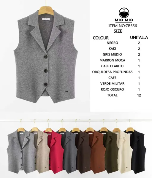 Chaleco de vestir sin mangas con cuello de solapa y botones-ZB556