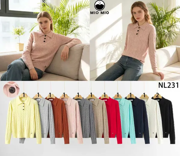 Suéter de Punto Trenzado con Cuello Polo-NL231