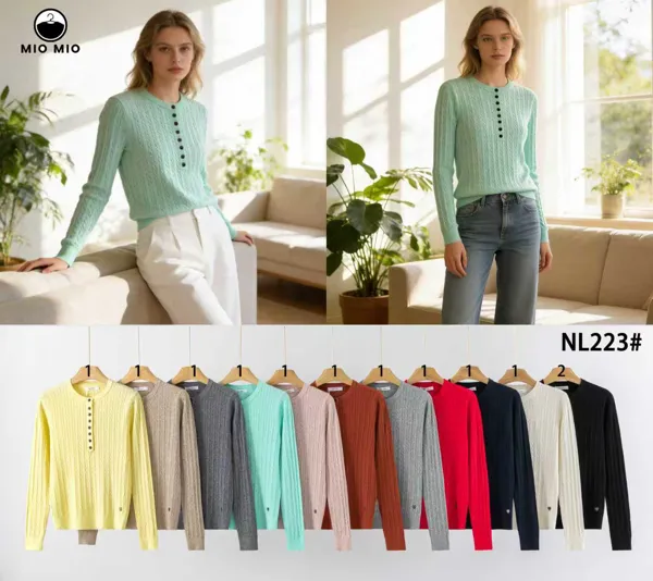 Suéter de punto con botones henley-NL223