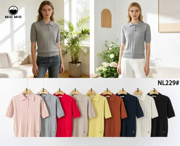 Suéter Polo de Manga Corta Tejido-NL229