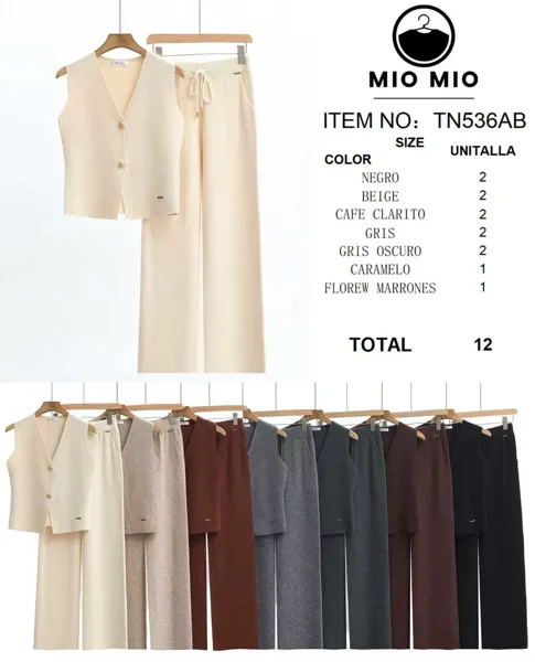 Conjunto de chaleco y pantalón de pierna ancha-TN536AB