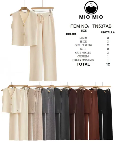 Conjunto de chaleco sin mangas y pantalón de punto-TN537AB