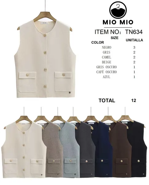 Chaleco con botones y bolsillos-TN634