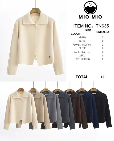 Suéter Cardigan Abierto Cuello Solapa-TN635