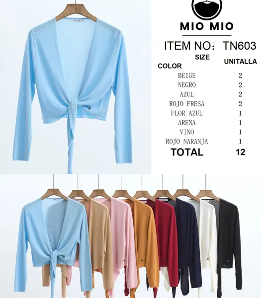 Cardigan ligero de manga larga con nudo-TN603
