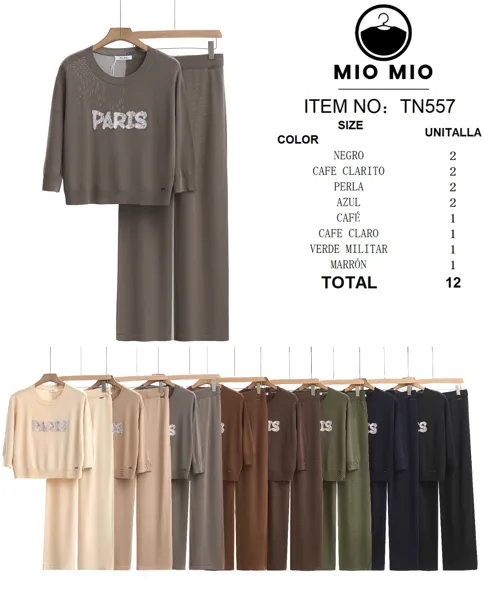 Conjunto de Punto de Suéter y Pantalones con Estampado PARIS-TN557