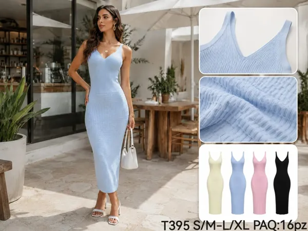 Vestido largo ajustado de tirantes con cuello en V