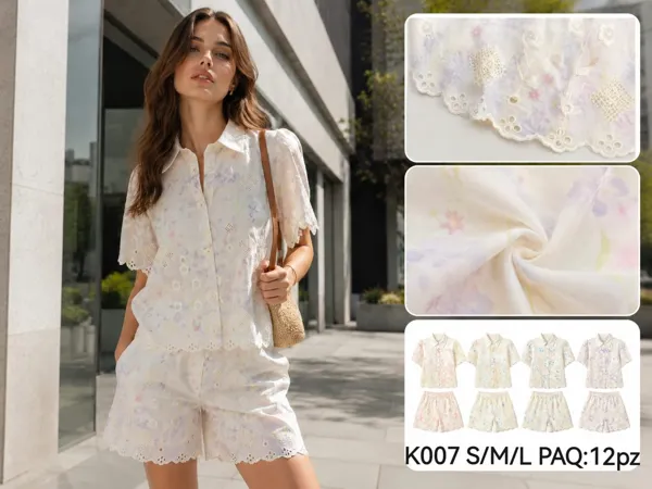 Conjunto de camisa y shorts con bordado y estampado floral