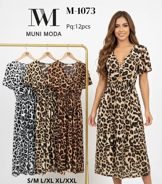 Vestido estampado de leopardo con escote V