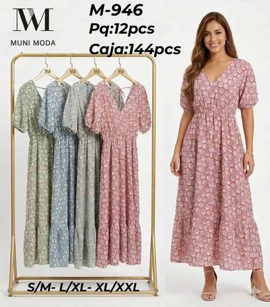 Vestido largo estampado con cuello V