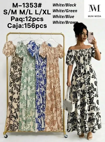 Vestido largo estampado con escote bardot