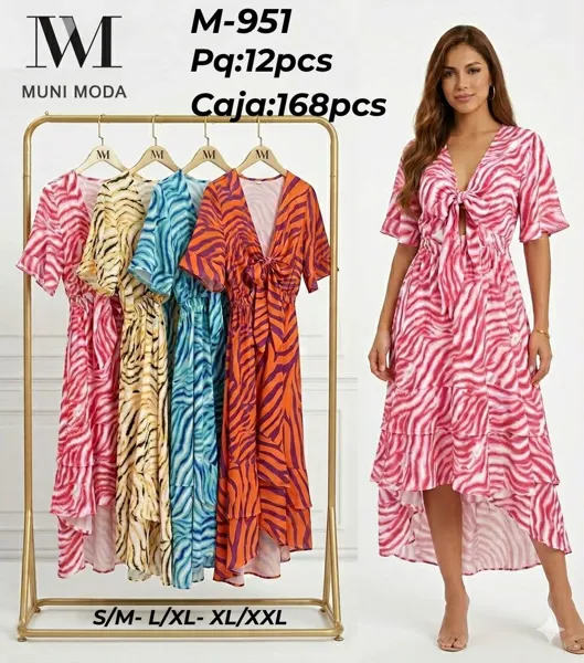 Vestido largo con estampado de cebra y lazada