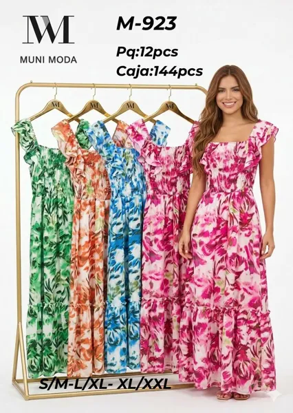 Vestido largo con volantes estampado