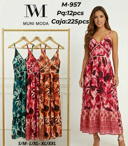 Vestido largo estampado de tirantes