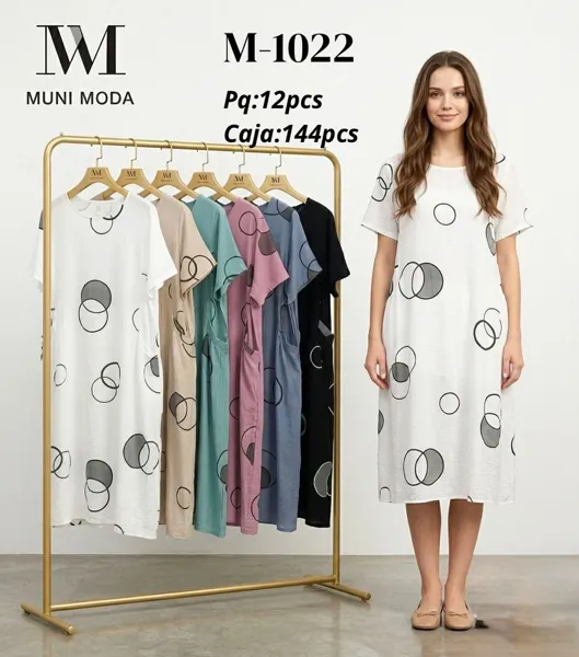 Vestido estampado de círculos con manga corta