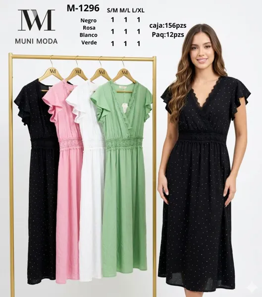 Vestido cruzado con detalle de encaje