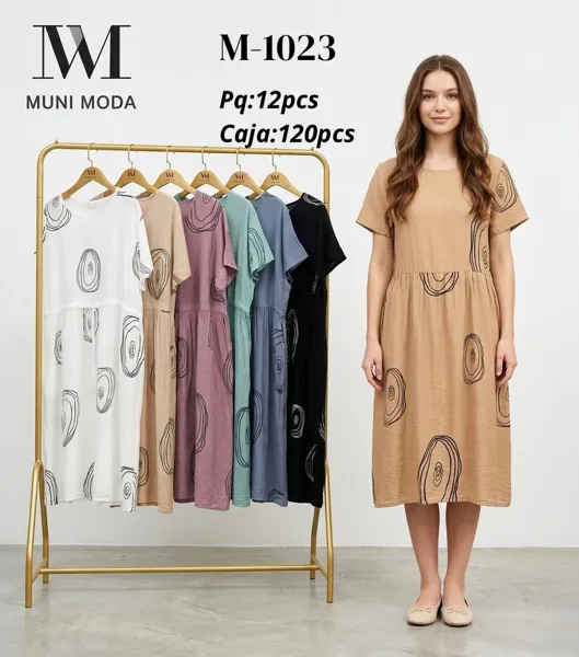 Vestido de manga corta con estampado de círculos