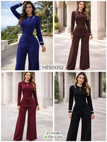 Conjunto de top con cuello polo y pantalón de pierna ancha