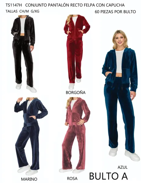 Conjunto pantalón recto felpa con capucha