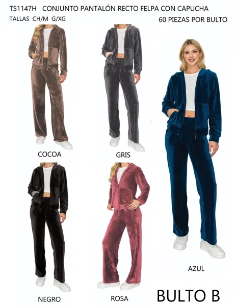Conjunto pantalón recto felpa con capucha