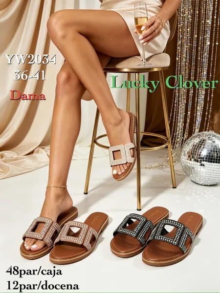 Sandalias de Dama con adorno cuadrado brillante
