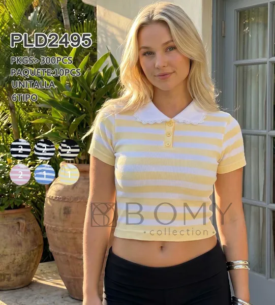 Top crop tipo polo de rayas