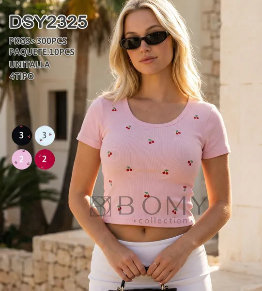 Crop top acanalado con diseño de cerezas