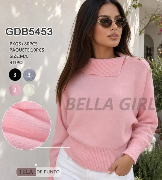 Suéter de punto con cuello alto y botones decorativos