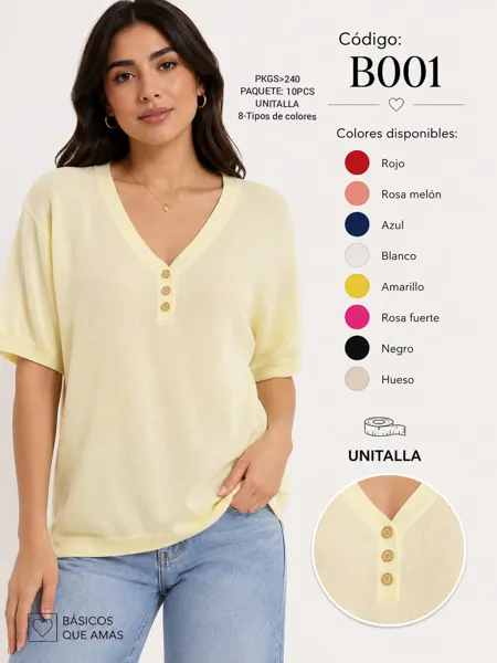 Blusa de punto con cuello en V y manga corta