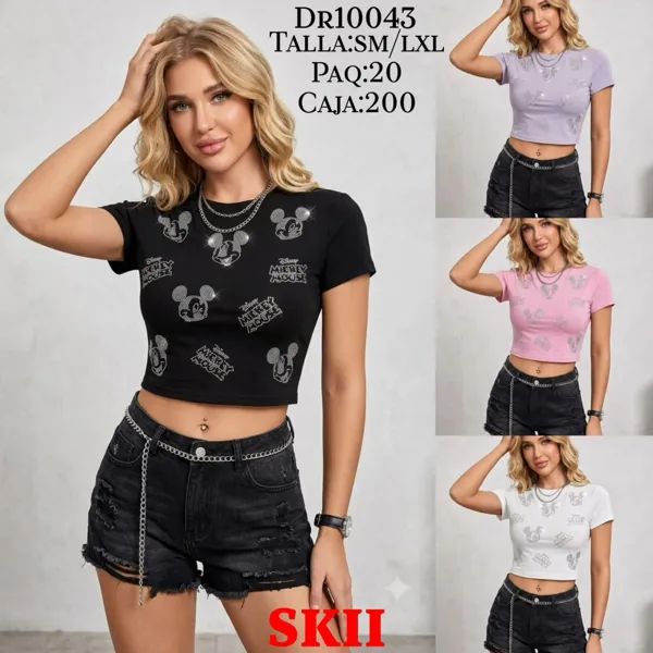 Playera crop top con estampado de Mickey Mouse