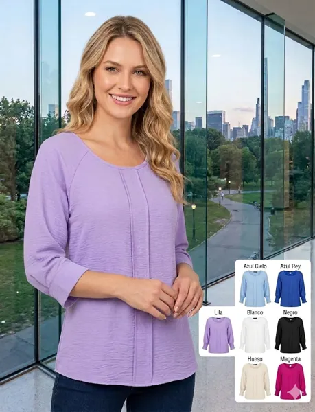 Blusa de manga 3/4 con pliegues