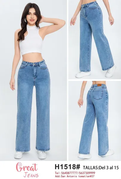 Jeans de mezclilla con moños bordados