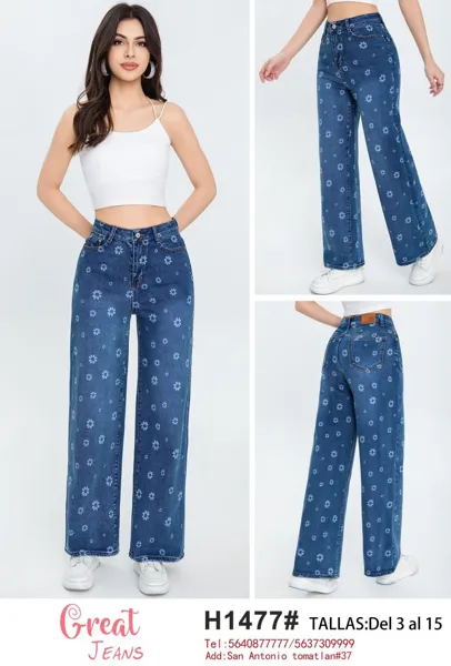 Jeans de mezclilla con estampado floral