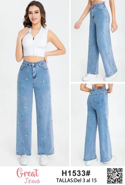 Jeans bordados de corte ancho