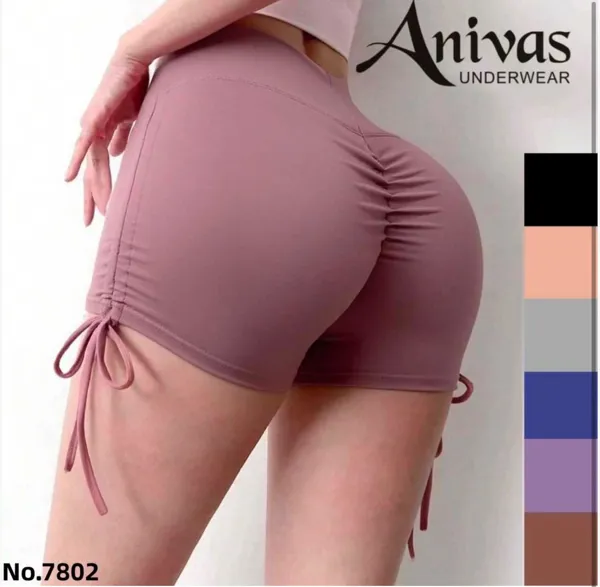 Shorts deportivos fruncidos de tiro alto