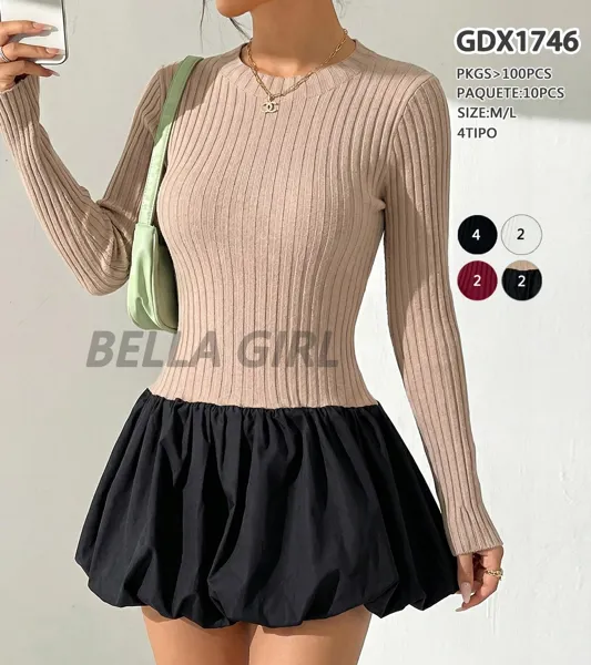 Vestido de punto con falda globo
