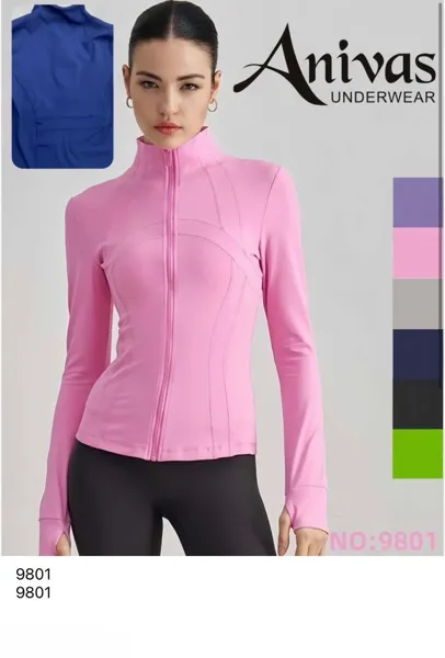 Chaqueta deportiva de cremallera y cuello alto-9801
