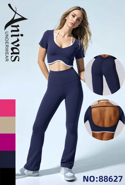 Conjunto deportivo de top crop y leggings acampanados-88627
