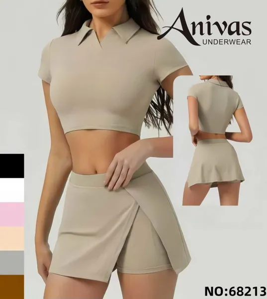Conjunto Deportivo de Top Polo Crop y Falda Pantalón-68213