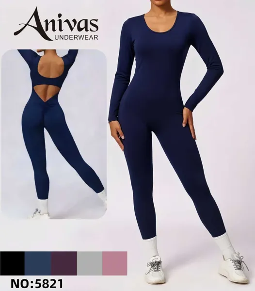 Mono Deportivo de Manga Larga con Espalda Descubierta-5821
