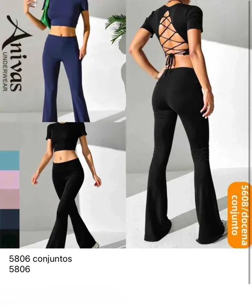 Conjunto de top crop y pantalón acampanado-5806