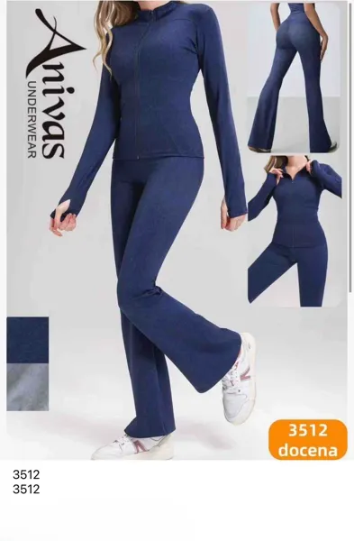 Conjunto deportivo de top con cremallera y pantalón-3512