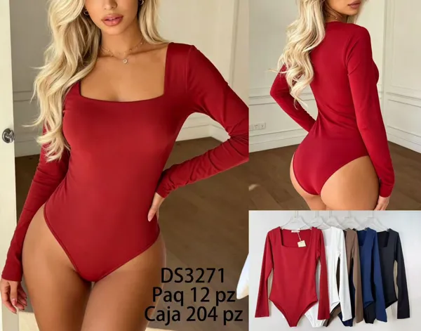 Body de manga larga con cuello cuadrado