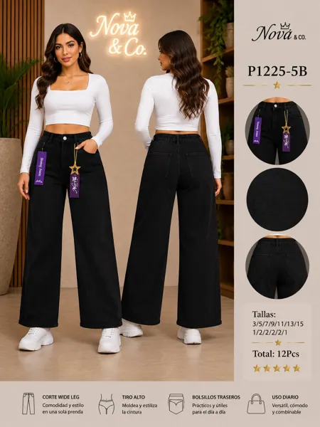 Jeans wide leg tiro alto
