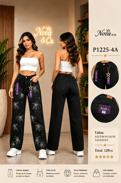 Jeans Corte Skinny con diseño de fuegos artificiales