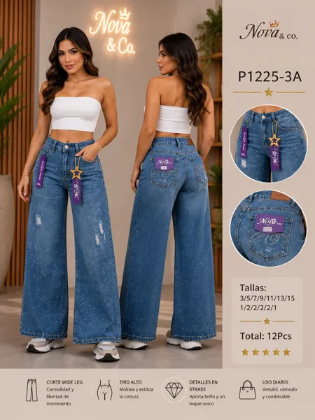 Jeans Wide Leg con strass
